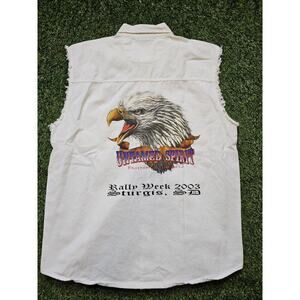 Vintage STURGIS MOTORCYCLE MENS XL SLEEVELESS BUTTON UP Canvas SHIRT VEST Eagle